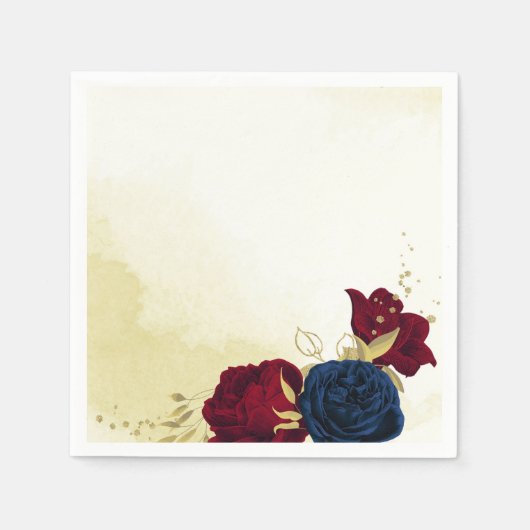 Rote Blume Gold Blätter Hochzeitsnapkins Serviette (Vorderseite)