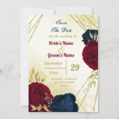 Rote Blume Gold-Blätter Save the Date (Vorderseite)