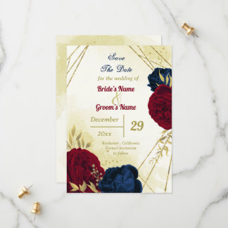 Rote Blume Gold-Blätter Save the Date