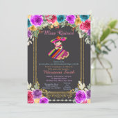 Rote Blume Gold Charro Quinceñera Einladung (Stehend Vorderseite)