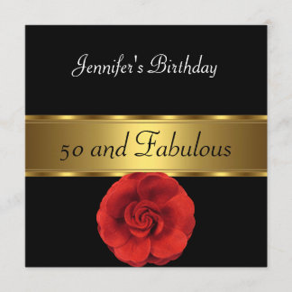 Rote Blume Gold Fabelhaft 50. Einladung