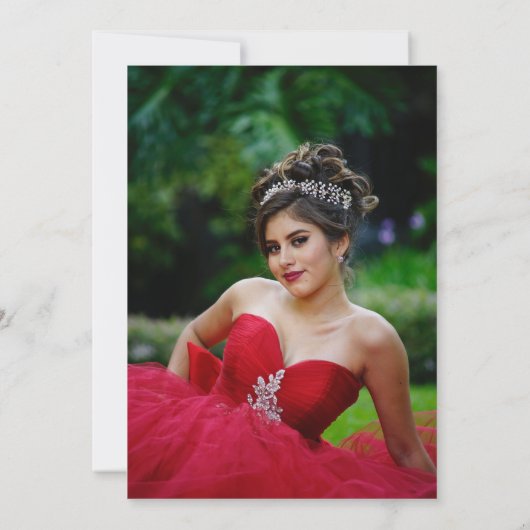 Rote Blume Gold Foil Schmetterlinge Quinceanera Einladung (Rückseite)