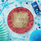 Rote Blume Gold Imitate Foil Happy Holidays Pappteller (Party)