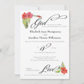 Rote Blume Gott ist Liebe Kalligrafie Religiöse Einladung (Vorderseite)