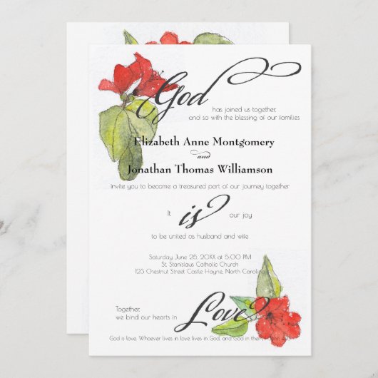 Rote Blume Gott ist Liebe Religiöse Hochzeit Einladung (Vorne/Hinten)