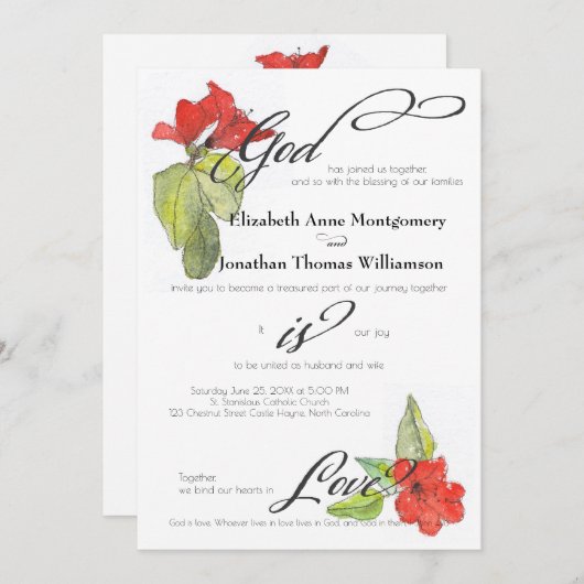 Rote Blume Gott ist Liebe Religiöse Hochzeit Einladung (Vorne/Hinten)