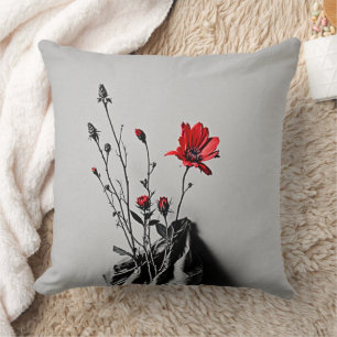 Rote Blume Grau Art Kissen