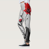 Rote Blume Grau Art Leggings (Links)