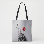 Rote Blume Grau Art Tasche (Vorderseite)