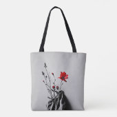 Rote Blume Grau Art Tasche (Rückseite)