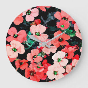 Rote Blume Große Wanduhr