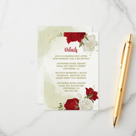 Rote Blume, grüne Blätter Begleitkarte (Vorderseite/Rückseite Beispiel)