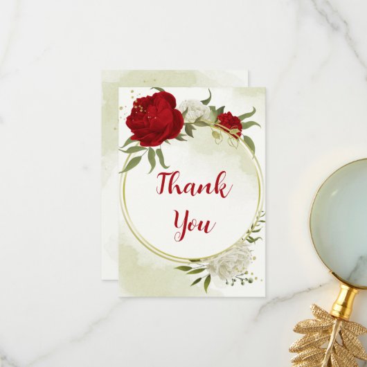 Rote Blume, grüne Blätter Dankeskarte (Vorderseite/Rückseite Beispiel)