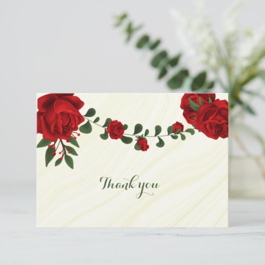 Rote Blume, grüne Blätter Dankeskarte (Stehend Vorderseite)