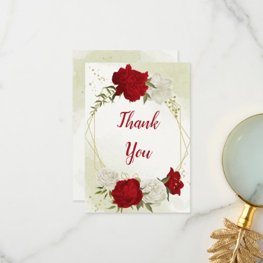 Rote Blume, grüne Blätter Dankeskarte (Vorderseite/Rückseite Beispiel)