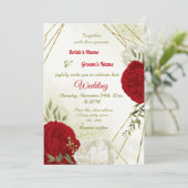 Rote Blume Grüne Blätter Hochzeit Einladung (Stehend Vorderseite)