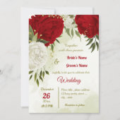 Rote Blume Grüne Blätter Hochzeit Einladung (Vorderseite)