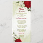 Rote Blume Grüne Blätter Hochzeit Menükarte (Vorderseite)