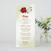 Rote Blume Grüne Blätter Hochzeit Menükarte (Stehend Vorderseite)