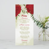 Rote Blume Grüne Blätter Hochzeit Menükarte (Stehend Vorderseite)