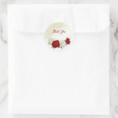 Rote Blume Grüne Blätter Hochzeit Runder Aufkleber (Tasche)