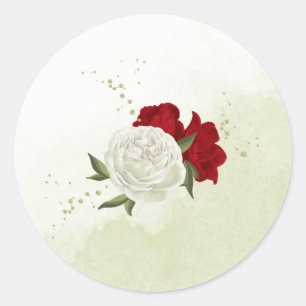 Rote Blume Grüne Blätter Hochzeit Runder Aufkleber