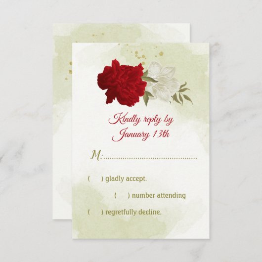 Rote Blume, grüne Blätter RSVP Karte (Vorne/Hinten)