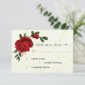 Rote Blume, grüne Blätter RSVP Karte (Stehend Vorderseite)