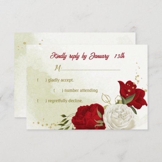 Rote Blume grüne Blätter RSVP-Karte RSVP Karte (Vorne/Hinten)
