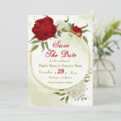 Rote Blume, grüne Blätter Save The Date (Stehend Vorderseite)