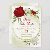 Rote Blume, grüne Blätter Save The Date (Vorne/Hinten)