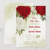 Rote Blume, grüne Blätter Save The Date (Vorne/Hinten)