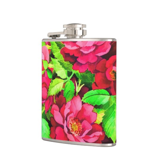 Rote Blume Grüne Blätter zeichnen Flachmann (Links)