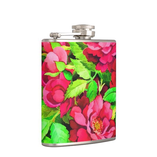 Rote Blume Grüne Blätter zeichnen Flachmann (Rechts)