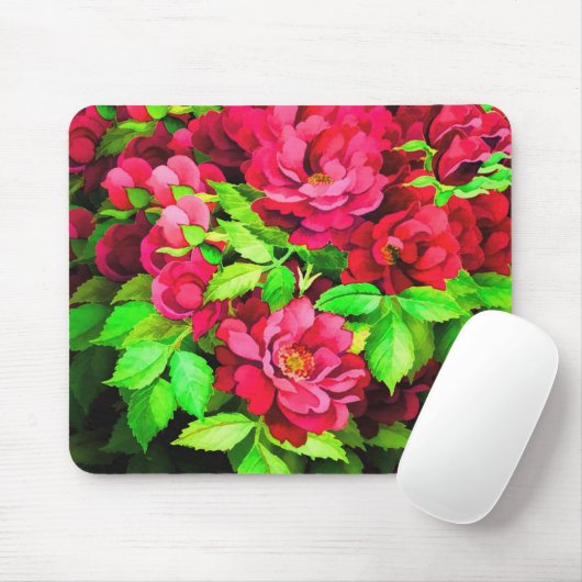 Rote Blume Grüne Blätter zeichnen Mousepad (Mit Mouse)