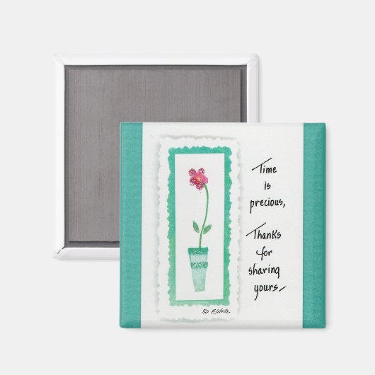 Rote Blume Grüner Punkt "Zeit ist Wertvoll" Sprich Magnet (Vorderseite/Rückseite)