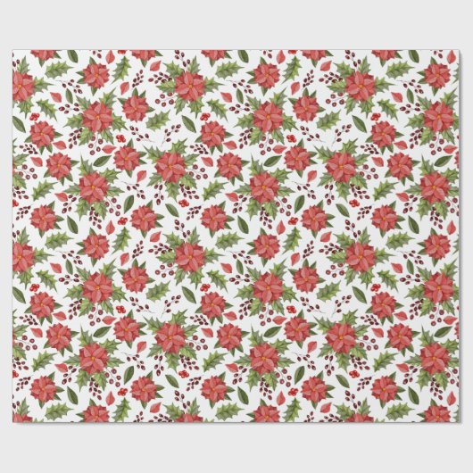 Rote Blume grünes Blatt Weihnachtsmuster Wrap Geschenkpapier (Flach)