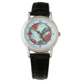 Rote Blume Hummingbird Armbanduhr