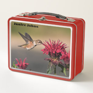 Rote Blume Hummingbird Metall Brotdose