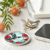 Rote Blume Hummingbird Schlüsselanhänger (Seite)