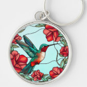 Rote Blume Hummingbird Schlüsselanhänger (Vorne)