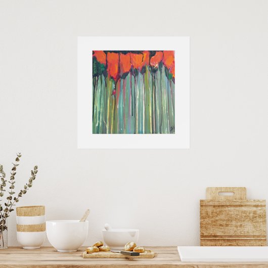 Rote Blume im großen Gras Poster (Küche)