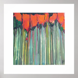 Rote Blume im großen Gras Poster