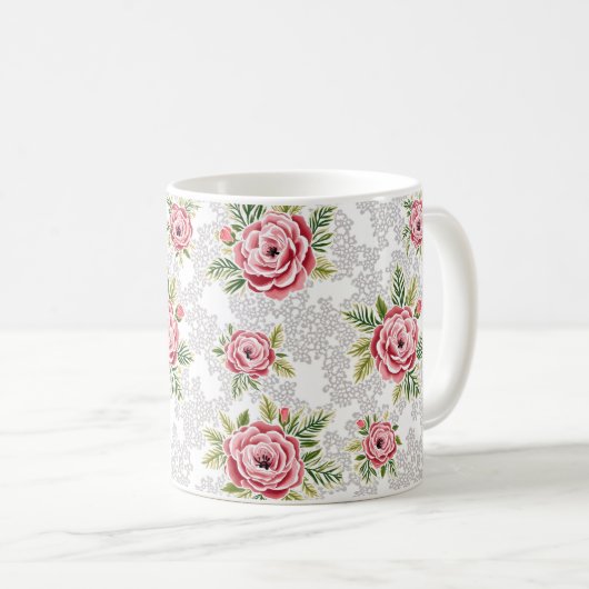 Rote Blume im Lacy-Hintergrund Kaffeetasse (VorderseiteRechts)