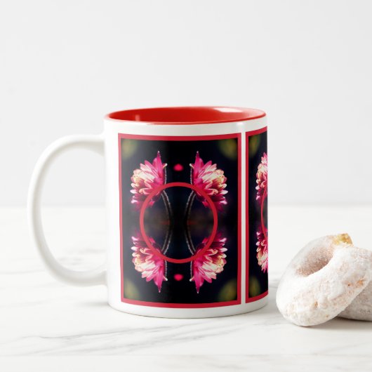 Rote Blume im Sonnenlicht-Rahmen Ihr Foto hinzufüg Zweifarbige Tasse (Mit Donut)