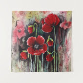 Rote Blume in Aquarellfarben Wandteppich (Vorderseite)