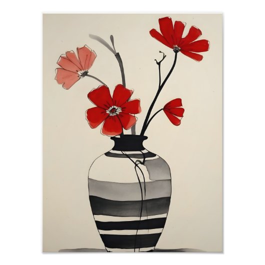 Rote Blume in Black Vas Fotodruck (Vorne)
