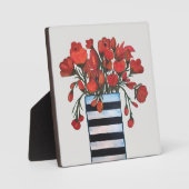 Rote Blume in Schwarz-Weiß-Strickvase Fotoplatte (Vorderseite)