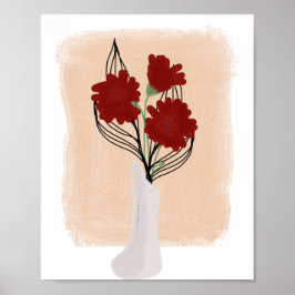 Rote Blume in Vase Handgezeichneter Kunst Poster