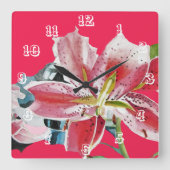 Rote Blume Lily Lilies Blume Quadratische Wanduhr (Vorderseite)